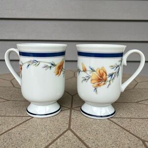 2 Princess House Footed Porcelain California Poppy Mugs, New without box